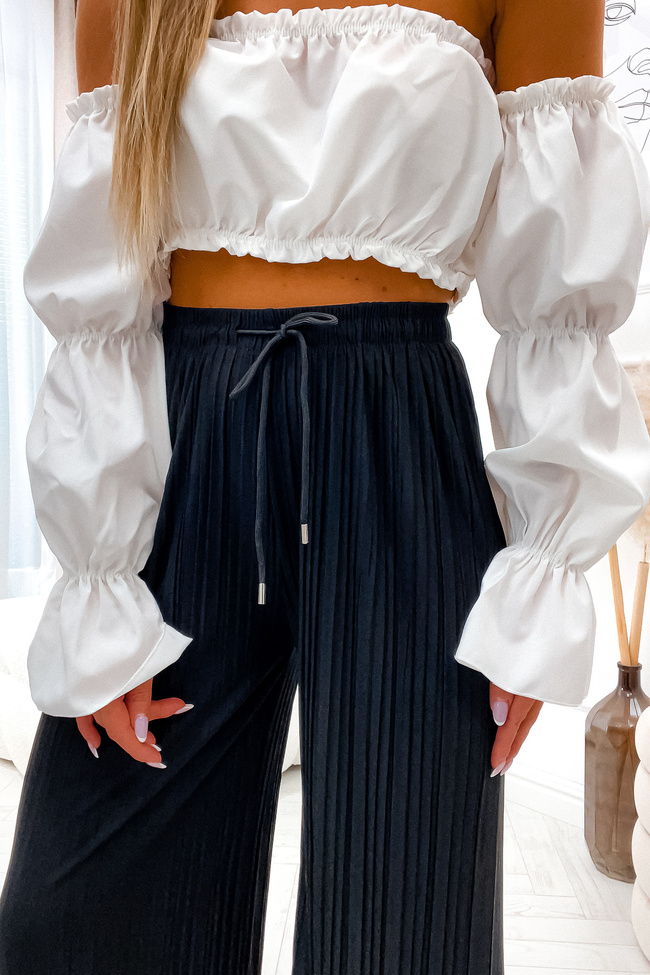 CZARNE SPODNIE Z SZEROKIMI PLISOWANYMI NOGAWKAMI-WYSOKI STAN