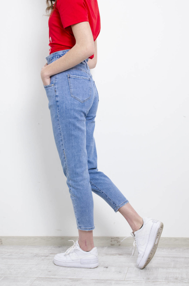 SPODNIE JEANSOWE MOM FIT Z GUZIKAMI -WYSOKI STAN 