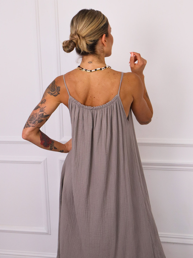 SUKIENKA MAXI MUŚLINOWA Z FALBANĄ- FANGO