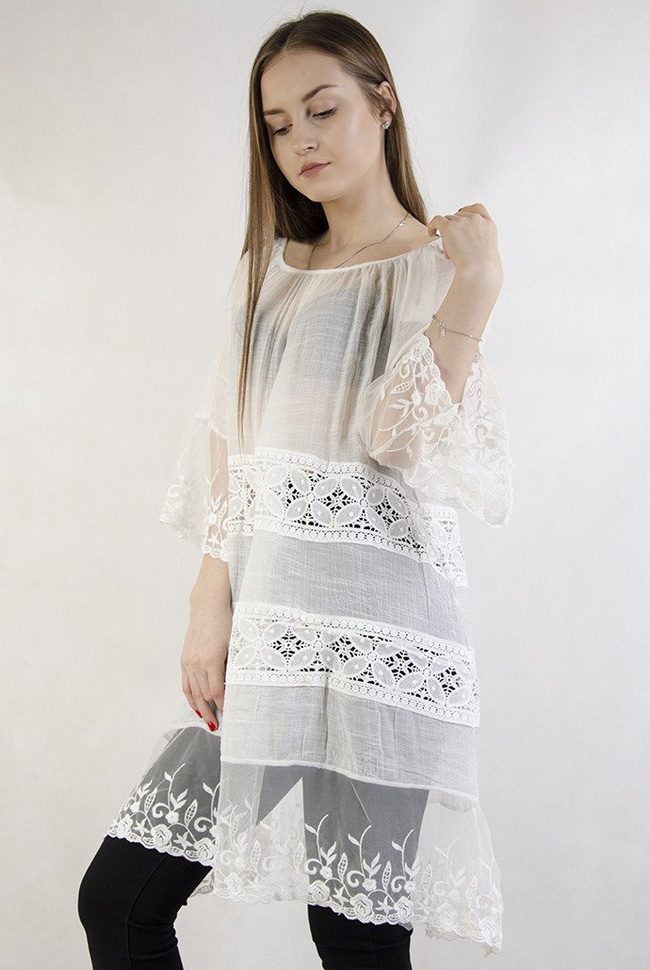 Biała ażurowa tunika