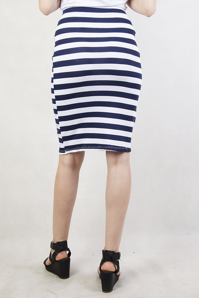 Biało-granatowa spódnica w szerokie paski