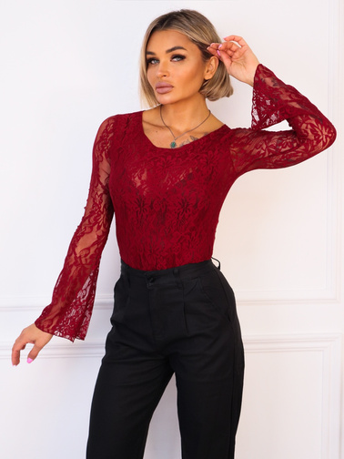 KORONKOWE BODY Z DŁUGIM RĘKAWEM- BORDOWE
