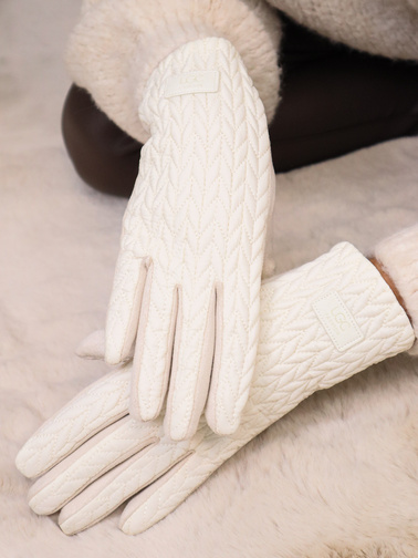 RĘKAWICZKI ZAMSZOWE Z PIKOWANIEM- EKRI