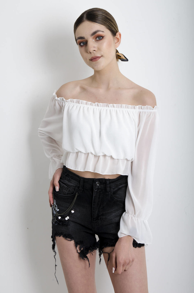 BLUZKA HISZPANKA NA DŁUGI RĘKAW - BIAŁA