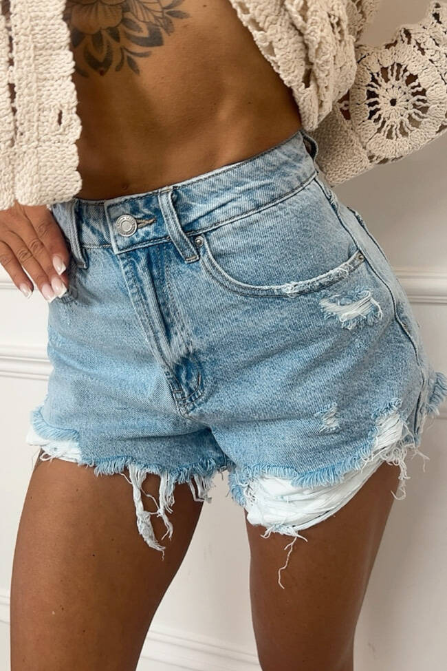 SZORTY JEANSOWE Z WYSOKIM STANEM I PRZETARCIAMI