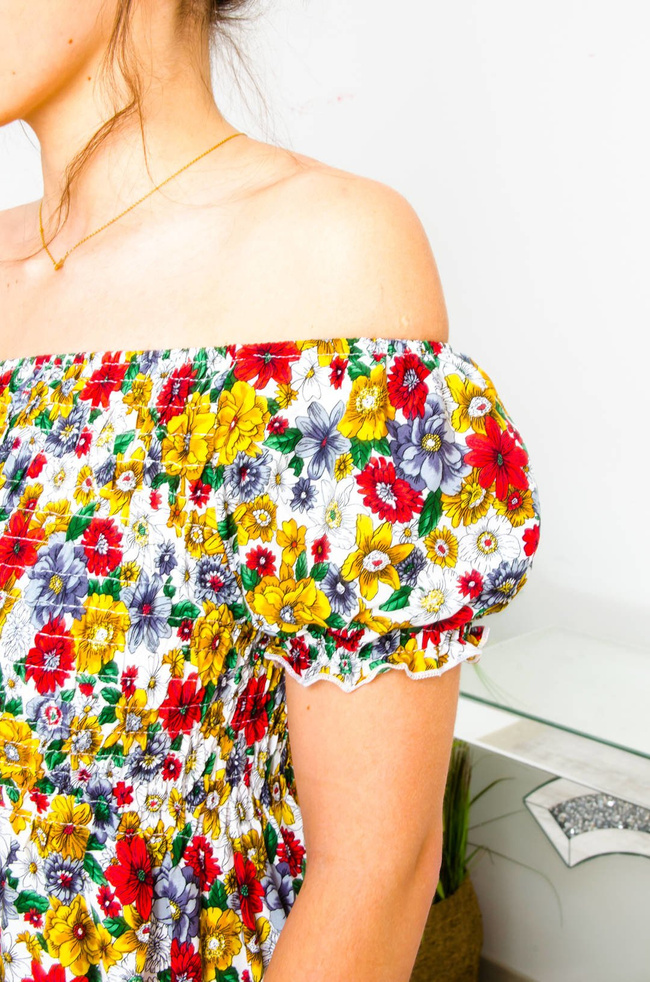 BIAŁA DŁUGA SUKIENKA HISZPANKA W KWIATY 