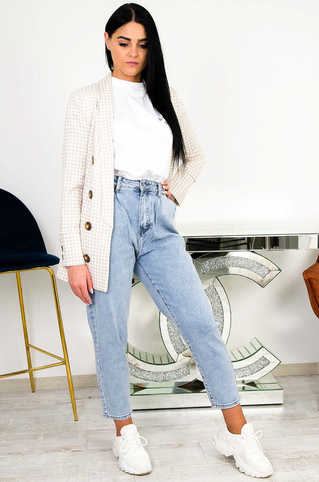 JASNE JEANSY MOM FIT Z GUMĄ W PASIE-WYSOKI STAN