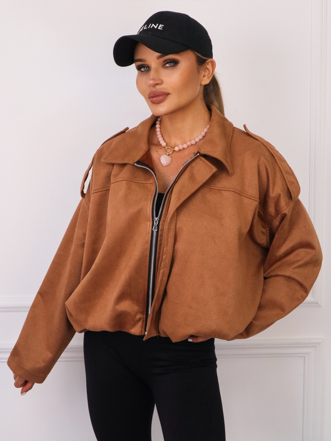 KURTKA OVERSIZE Z IMITACJI ZAMSZU ZAPINANA NA ZAMEK- CAMEL