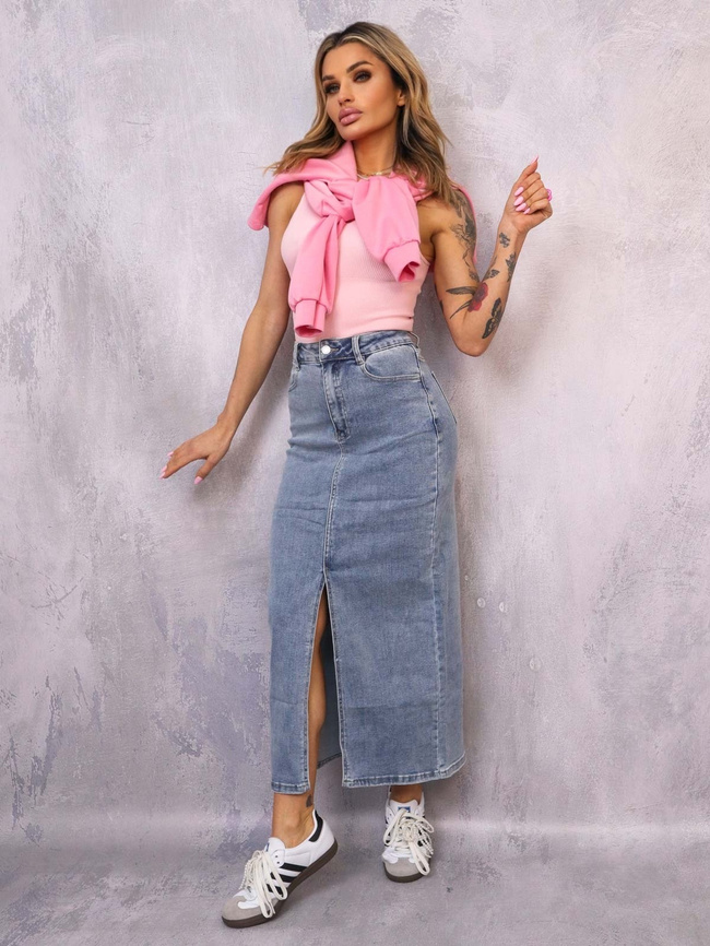 SPÓDNICA JENASOWA MAXI Z ROZPORKIEM 