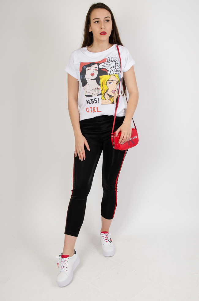 Czarne połyskujące spodnie z lampasami