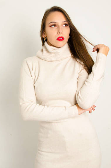 SUKIENKA MIDI SWETERKOWA Z GOLFEM- BEŻOWA