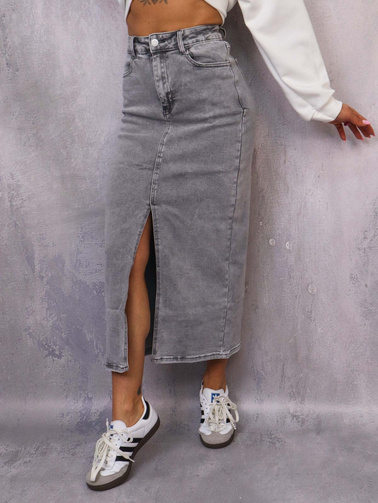 SZARA SPÓDNICA JENASOWA MAXI Z ROZPORKIEM