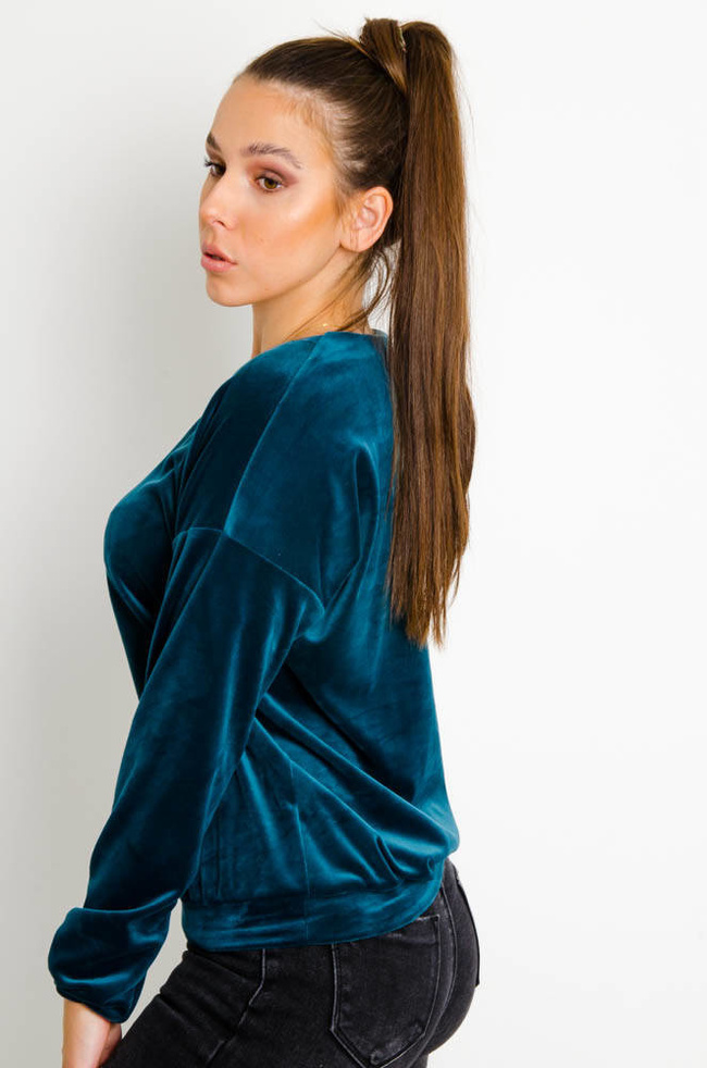 ZIELONA WELUROWA BLUZA W SEREK