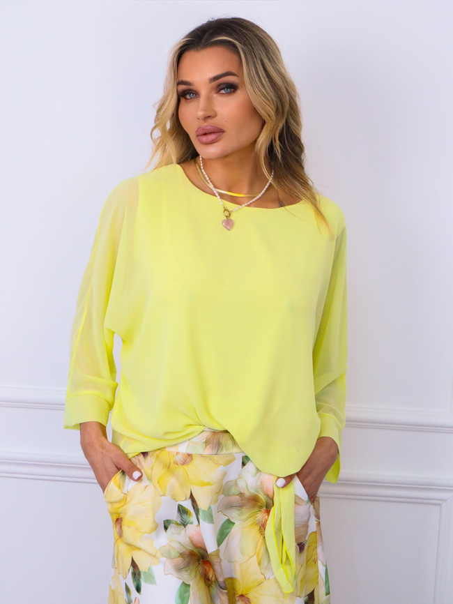 BLUZKA SZYFONOWA O KROJU NIETOPERZA Z WIĄZANIEM- ŻÓŁTA