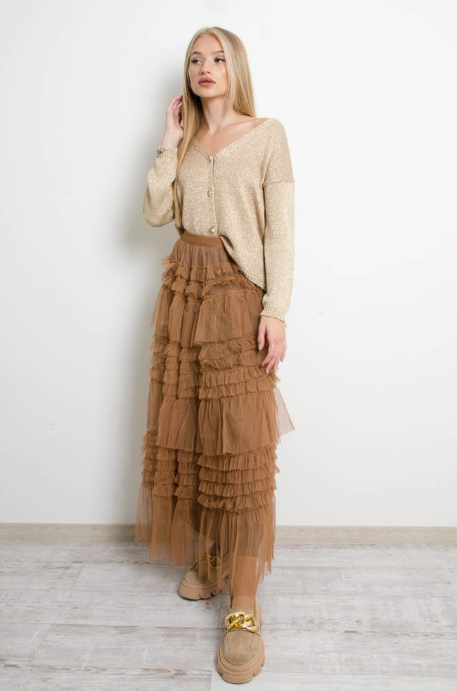 DŁUGA BRĄZOWA SPÓDNICA TIULOWA