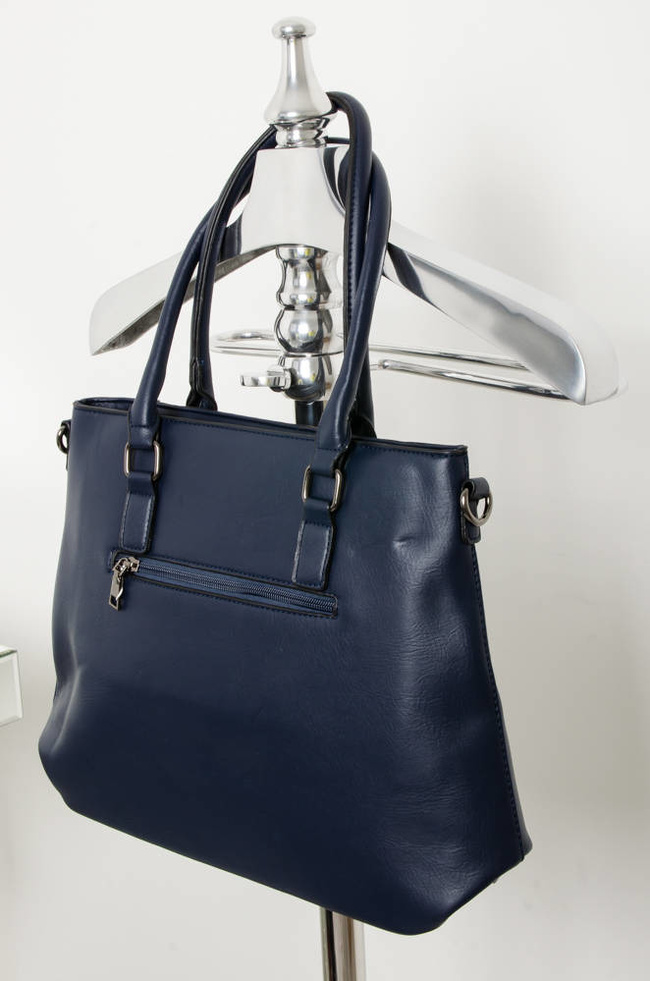 GRANATOWA TOREBKA Z IMITACJI SKÓRY TYPU SHOPPER