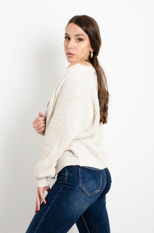 BEŻOWY ROZPINANY SWETER O LUŹNYM KROJU