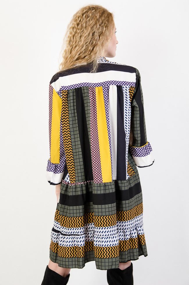 Żółto-zielona wzorzysta sukienka Oversize