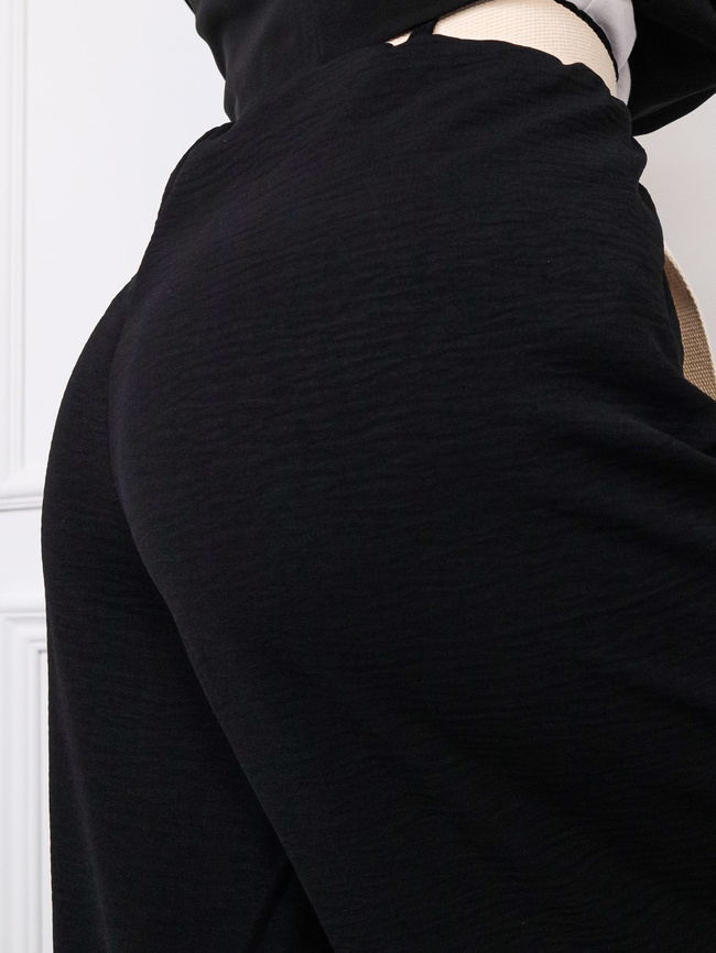 SPODNIE Z SZEROKIMI NOGAWKAMI+ PASEK- CZARNE