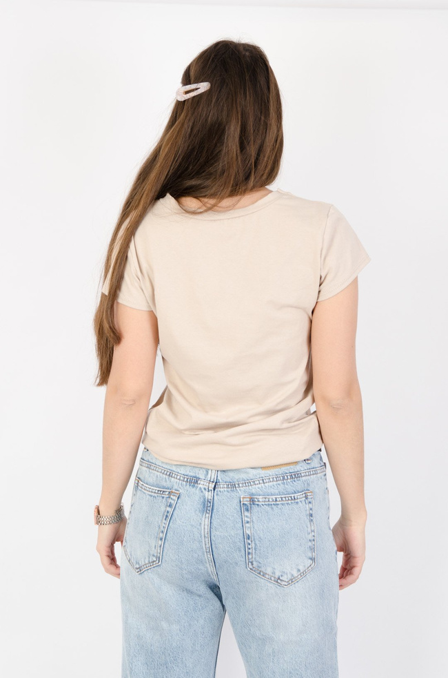 Beżowy t-shirt z napisem Icon
