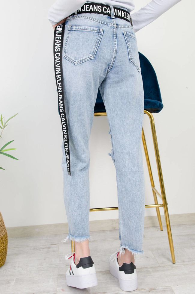 JASNE SPODNIE JEANSOWE BOYFRIEND Z PRZETARCIAMI- WYSOKI STAN 