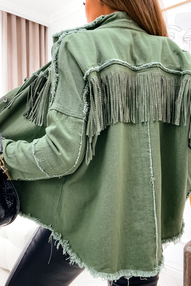ZIELONA KURTKA JEANSOWA Z FRĘDZLAMI