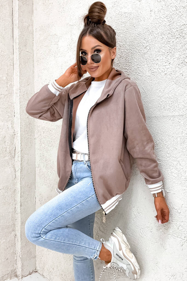 BLUZA ZAMSZOWA Z KONTRASTOWYMI ŚCIĄGACZAMI- BRUDNY RÓŻ