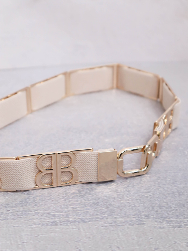 PASEK NA GUMIE ZE ZŁOTYMI ELEMENTAMI BB- BEŻOWY