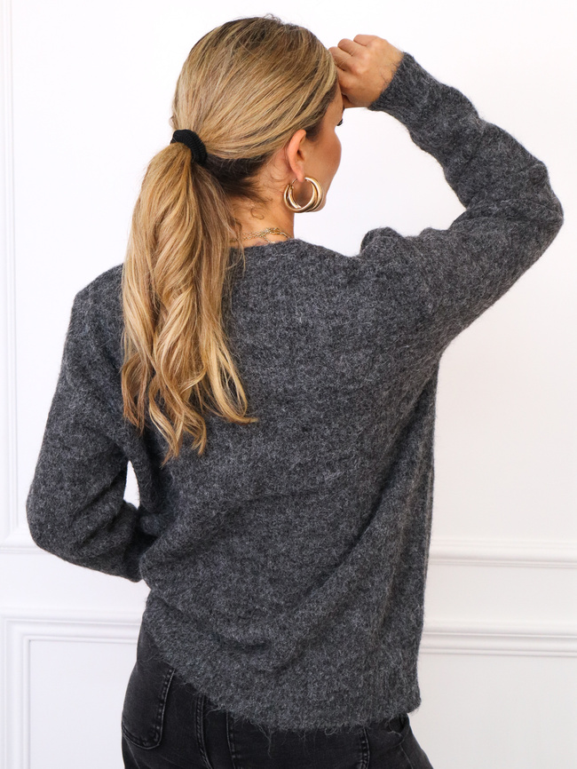 SWETER OVERSIZE Z DEKOLTEM W SEREK- CIEMNOSZARY