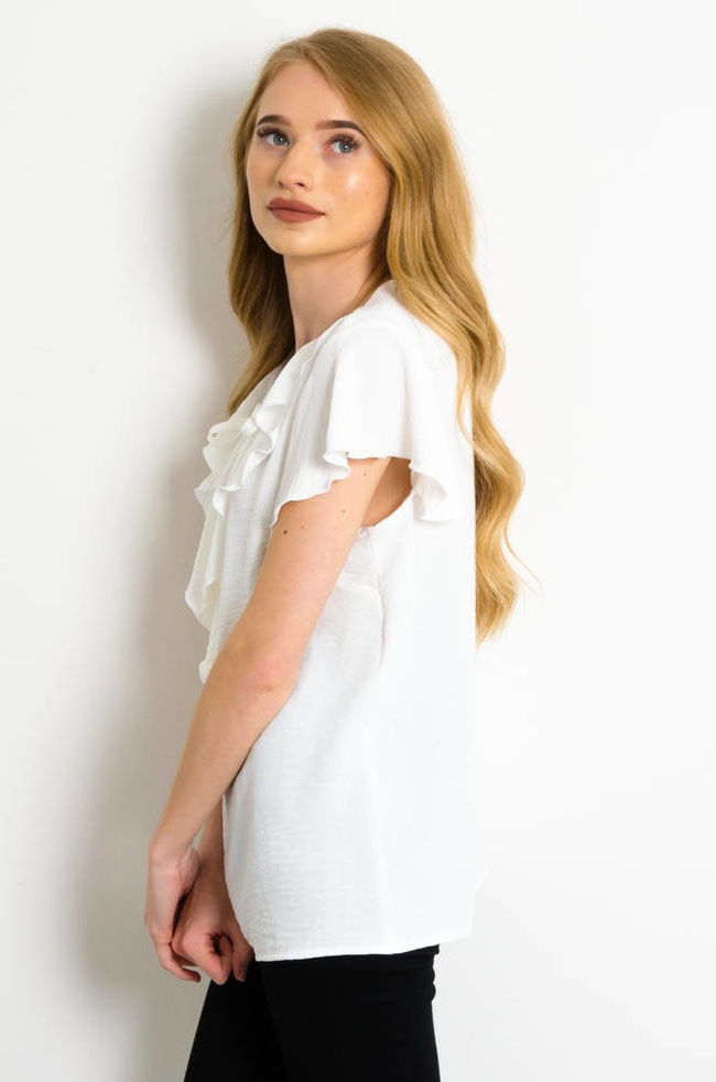 BIAŁA BLUZKA KOSZULOWA Z ŻABOTEM
