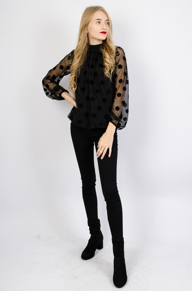Czarna bluzka z siateczki w grochy