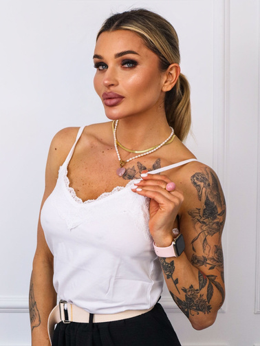 TOP NA RAMIĄCZKACH Z OZDOBNĄ KORONKĄ- BIAŁY