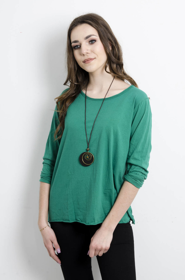 BLUZKA Z DŁUGIM RĘKAWEM W KOLORZE ZIELONYM+ WISIOREK