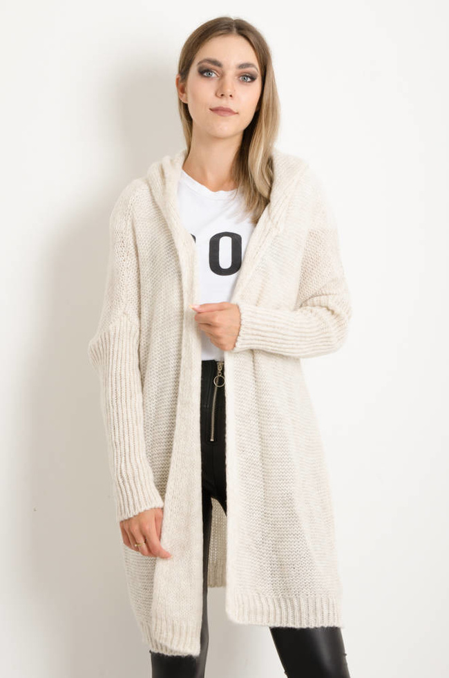 SWETER OVERSIZE Z KAPTUREM - BEŻOWY