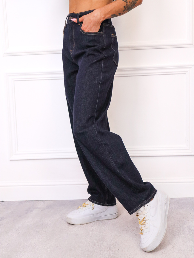 SPODNIE JENSOWE LOOSE Z WYSOKIM STANEM- CIEMNY GRANAT