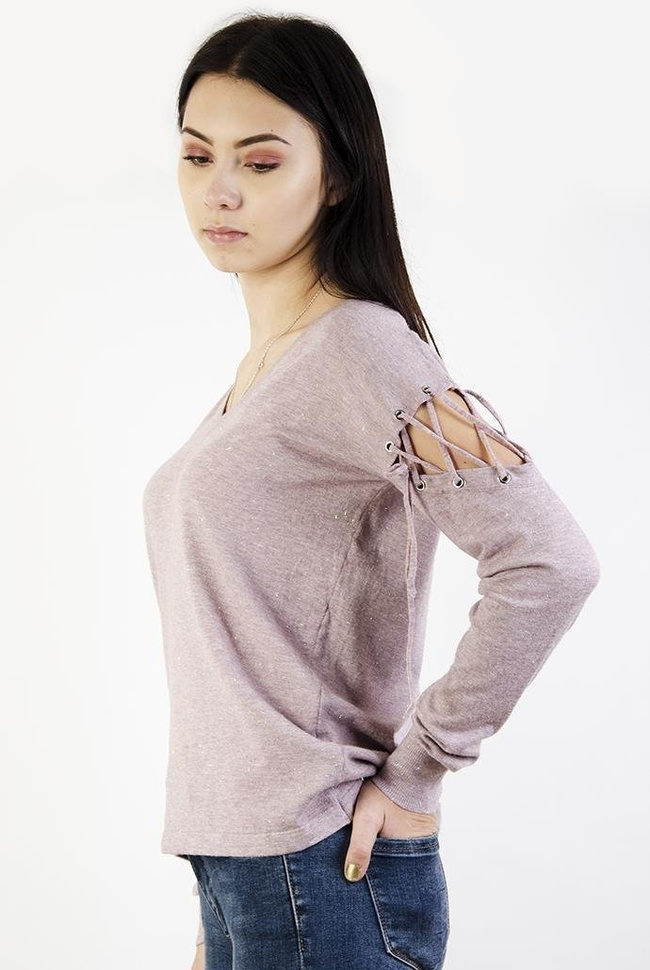 Jasnolawendowy sweterek z wiązaniami przy ramionach