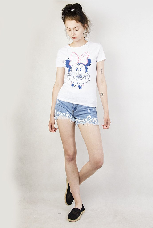 Biała bluzka z niebieskim szkicem Minnie Mouse
