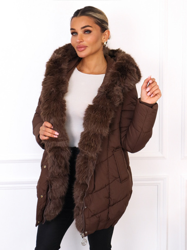 KURTKA PIKOWANA ZAPINANA NA ZAMEK I ZATRZASKI- CZEKOLADOWA