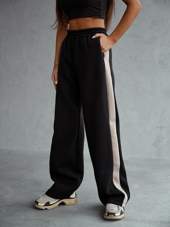 KOMPLET DRESOWY BLUZA ROZPINANA BLUZA+SZEROKIE SPODNIE-CZARNY