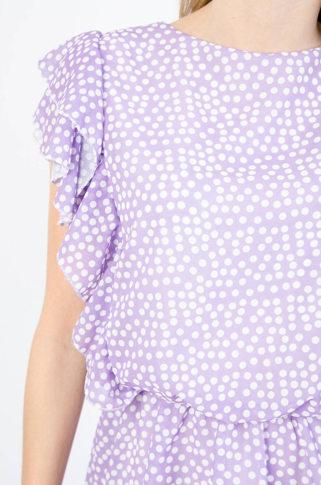 FIOLETOWA ZWIEWNA SUKIENKA BUTTERFLY W KROPKI 
