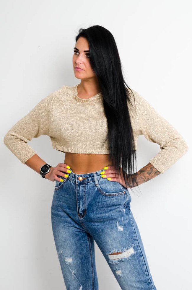 ZŁOTY KRÓTKI TOP Z DŁUGIM RĘKAWEM