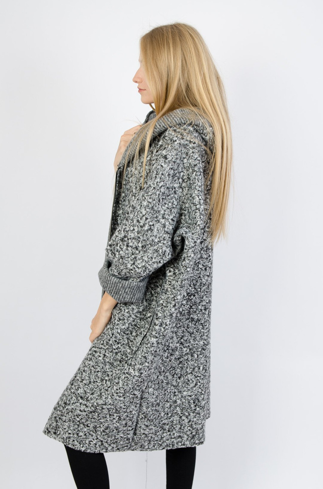 Szary płaszcz Oversize z kapturem 