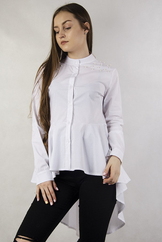 Biała długa koszula z rozkloszowanym dołem