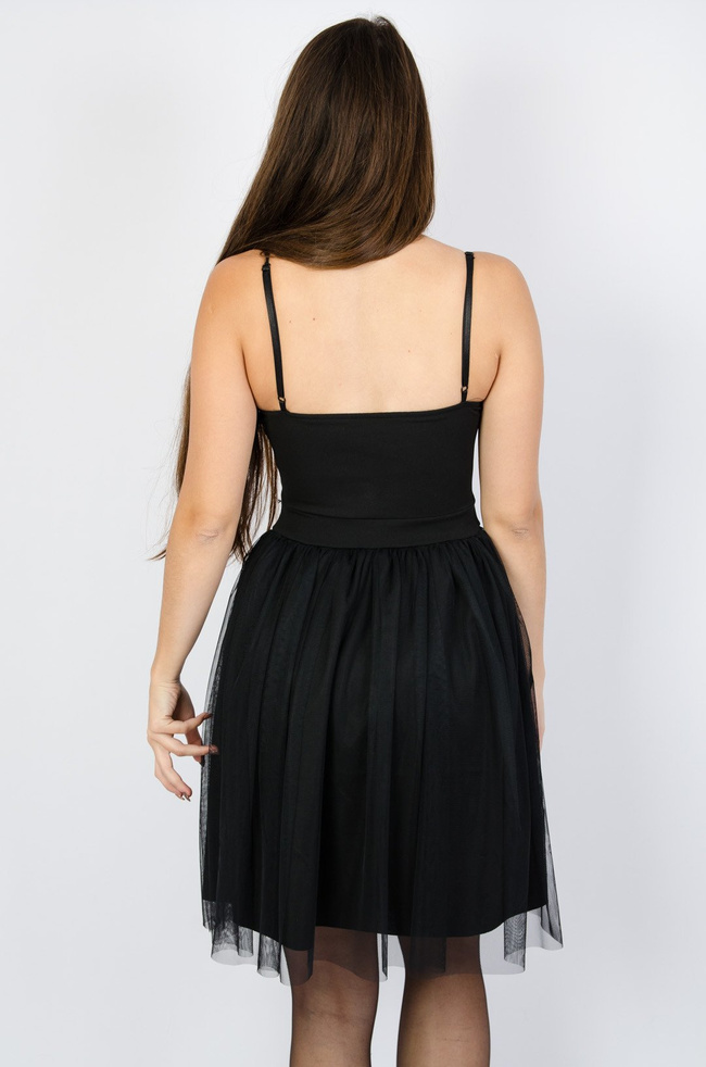 CZARNO-RÓŻOWA SUKIENKA GORSETOWA Z TIULEM