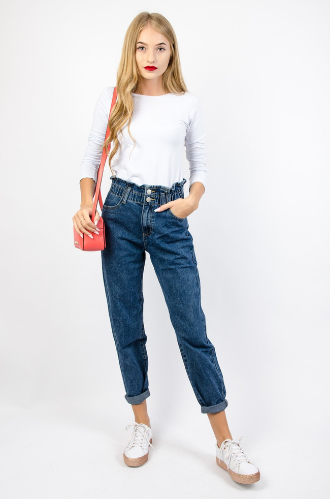SPODNIE JEANSOWE MOM FIT Z GUMĄ W PASIE