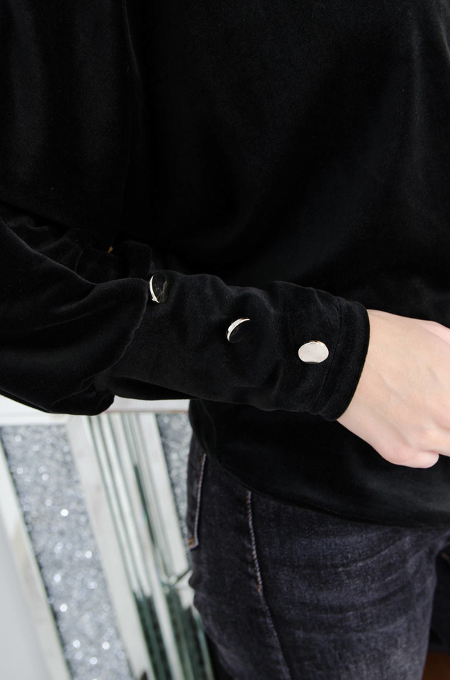 CZARNA WELUROWA BLUZA ZE ZŁOTYMI GUZIKAMI