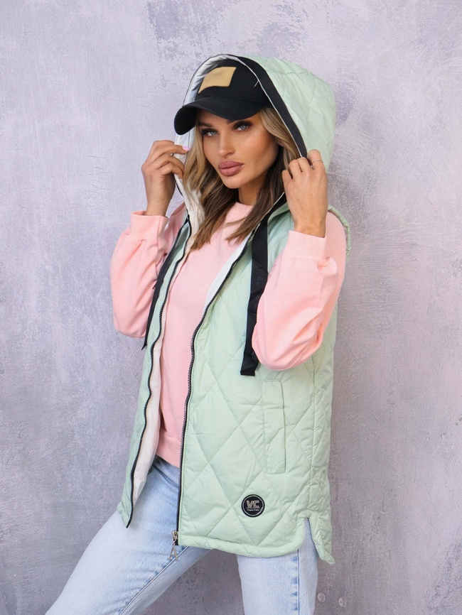 PIKOWANA KAMIZELKA ASYMETRYCZNA Z NASZYWKĄ- ZIELONA