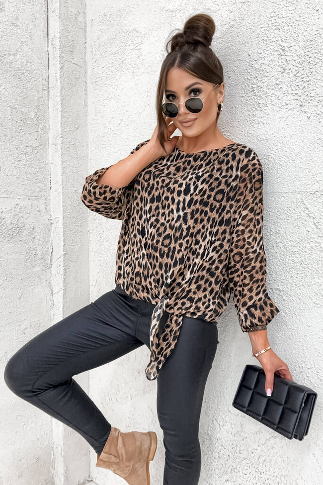 BLUZKA OVERSIZE NIETOPERZ W PANTERKE Z WIĄZANIEM