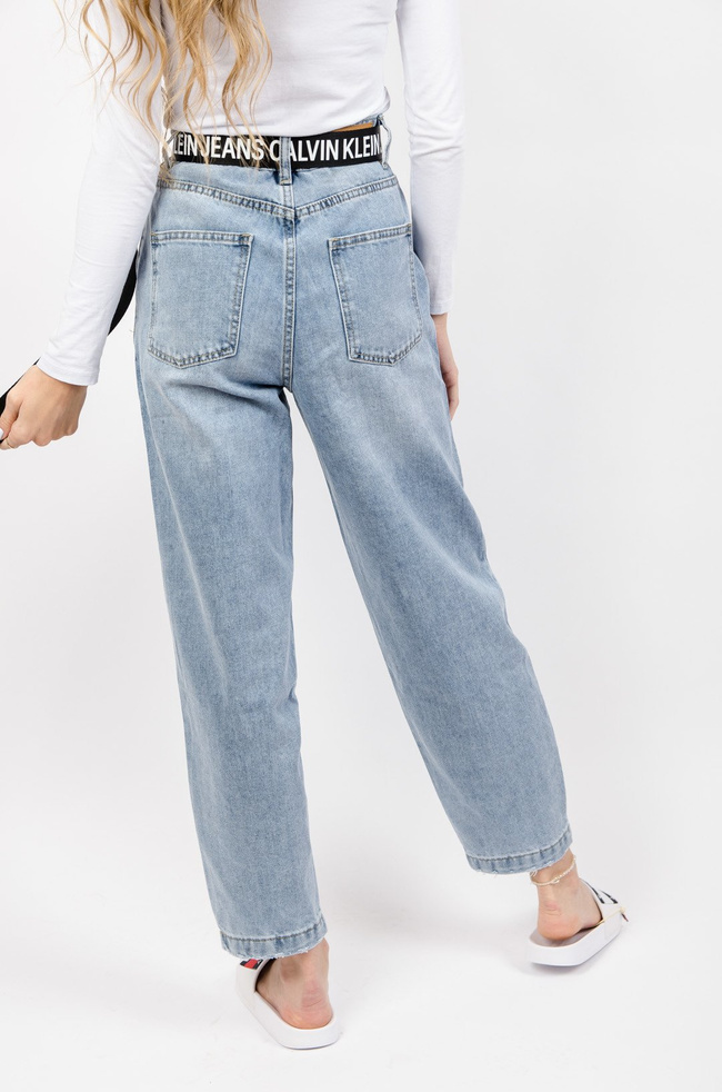 NIEBIESKIE SPODNIE JEANSOWE TYPU BALLOON JEANS Z WYSOKIM STANEM