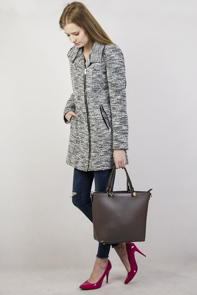 Jasnoszary melanżowy płaszcz